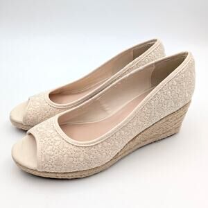 Bandolino Nuri Peep Toe Espadrille Wedge Pumps Women's Cream Size US9.5M EU40